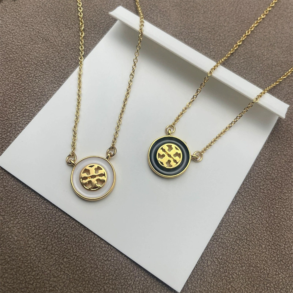 Tory Burch Gold Plated Double Enamel Openwork Letter Pendant Necklace